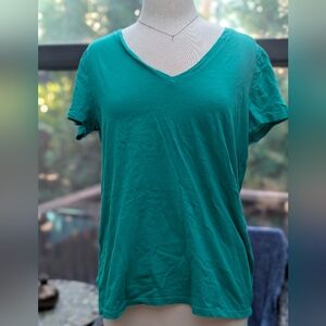 Green V-Neck Cotton Top
